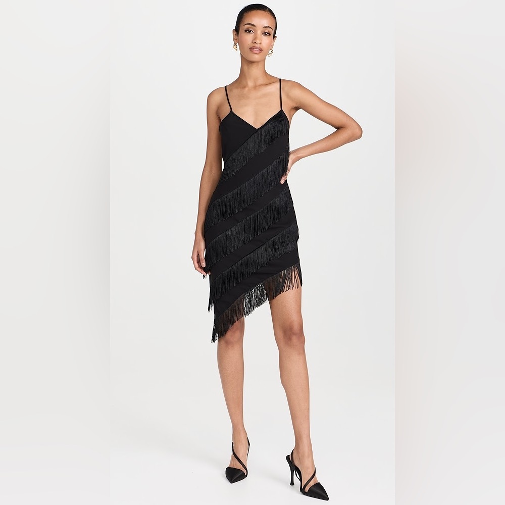NWT-Amanda Uprichard- Belladonna Black Asymmetrical Fringe Dress